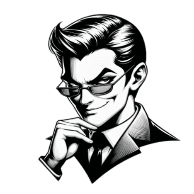 The MisoGenius company logo featuring a well-dressed man with glasses, well-kept hair, and his hand under his chin, looking at the viewer deviously.